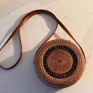 Round Rattan Crossbody Bag